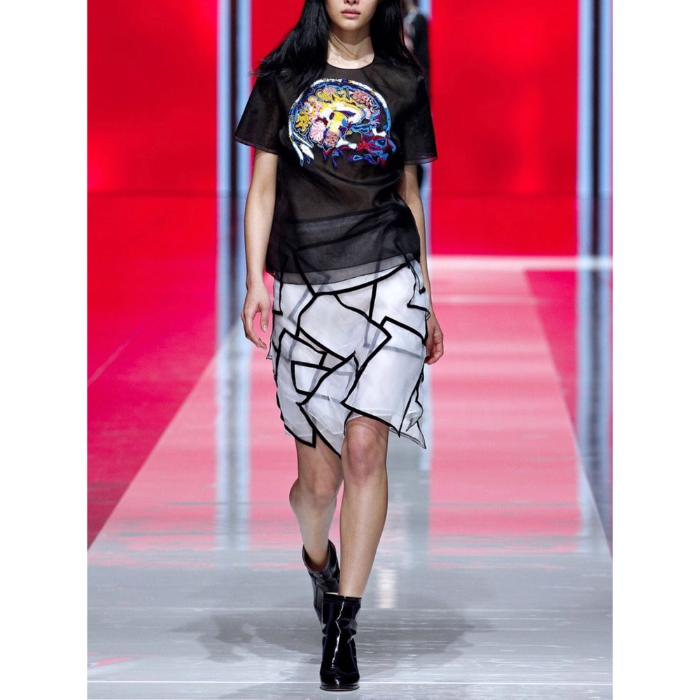 Christopher Kane Paneled Velvet Trimmed Silk Skirt